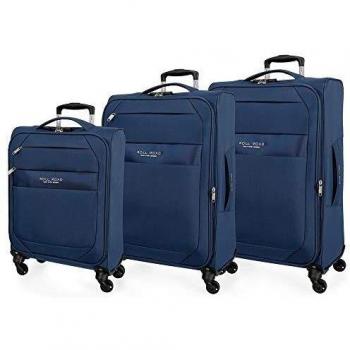Roll Road Royce Juego de maletas Azul 55/66/76 cms Blanda Poliéster Cierre combinación 196L 4 Ruedas Equipaje de Mano