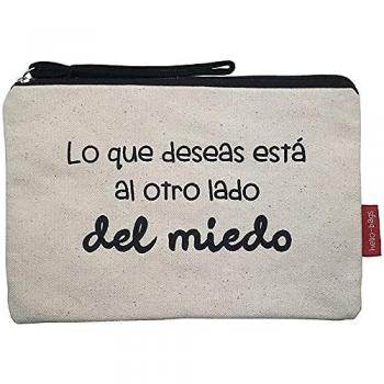 Hello-Bags Neceser Algodón 100% con Cremallera, Modelo LOQUEDESEAS, Color Crudo/Negro, 23x15.5 cm