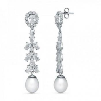 Pendientes largos oro blanco 18k mujer 47 mm circonitas perlas