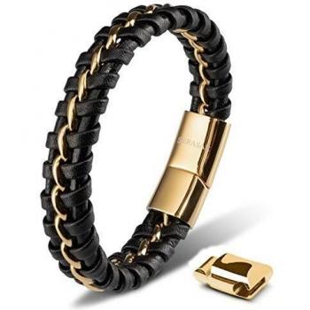 Pulsera de Cuero Oro 20cm Hombre
