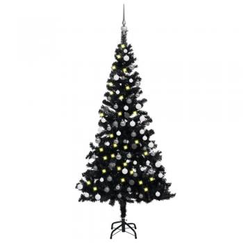 Árbol de Navidad Artificial con LED y bolas negras 150 cm PVC