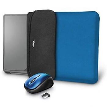 Trust Yvo Set 2-in-1: custodia laptop reversibile e mouse wireless, Blu