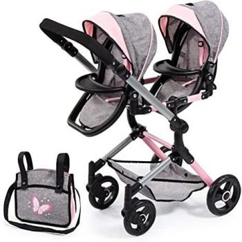 Coche de muñeca gemelar gris