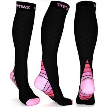 Calcetines de compresión Physix Gear Sport, 1 par, S/M, negro/rosa