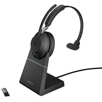 Jabra Evolve2 65 PC Wireless Mono Headset with Charging Support, Certified Microsoft Teams, Noise Cancelling Function, Long Lasting Battery, Bluetooth USB-A Adapter, Black