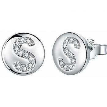 Pendientes Letra Inicial S Plata de Ley 925 Hipoalergénicos con Circonita