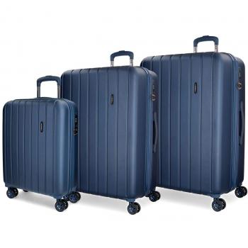 Movom Wood Juego de maletas Azul 55/65/75 cms Rígida ABS Cierre TSA 220L 4 Ruedas Dobles Equipaje de Mano