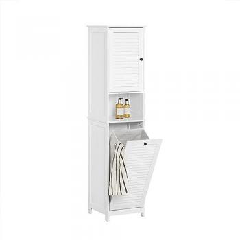 SoBuy BZR124-W Mueble Columna de Baño con 1 Cesto para Ropa Sucia Armario Alto para Baño Estanterías de Baño con 1 Puerta y 3 Estantes 40 x 38 x 170 cm Blanco