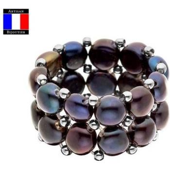 Anillo Perla Negra 2 Filas – Ajustable y Elegante