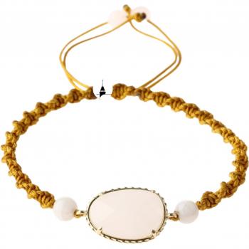 Pulsera de macramé con cuarzo rosa y piedra lunar