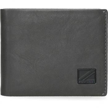 Pepe Jeans. Cartera de piel Chief con tarjetero Gris