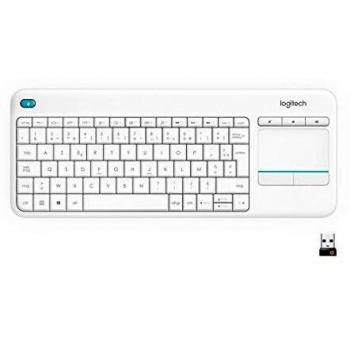 Logitech K400 Plus Wireless Keyboard for TV, PC, Home Theater with Customizable Media Keys, Windows, Android, Laptop/Tablet, French QWERTY Layout, White