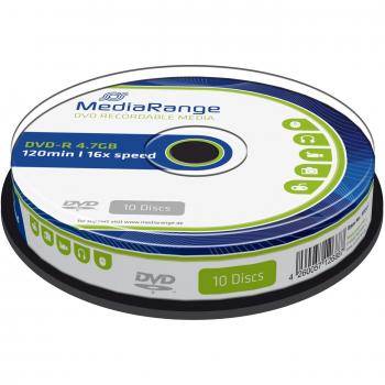 MediaRange MR452, Confezione da 10 Dvd-R vergini, 4,7 GB, Colore: Argento