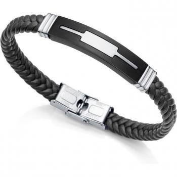 Pulsera Viceroy Masculina “Magnum” Acero y Cuero Negro