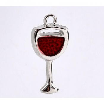Doreen abalorio copa de vino tinto plateado esmalte rojo 20x9mm 20 unidades