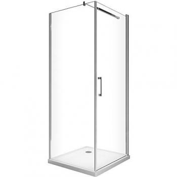 GIORGY Caja de ducha con puerta batiente y pared fija lateral de vidrio templado de 8 mm, h. 200 cm, reversible 62-64 Fijo + Puerta 118,5-120,5