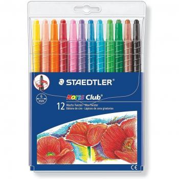 Staedtler Noris Club 221 NWP12, Lápices de cera giratorios, Estuche con 12 ceras de colores surtidos