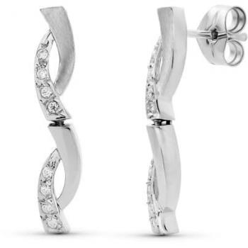 Pendientes Inmaculada Romero Oro Blanco 18k Mujer 25 Mm. Barras Onduladas Circonitas Mate Brillo