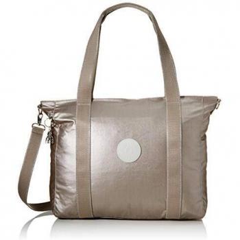 Kipling ASSENI Bolsa de tela y playa, 15 x 34 x 39 cm, Plateado (Brillo Metálico)
