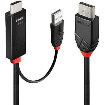 Lindy 41499 adaptador de cable de vídeo 2 m HDMI + USB Type-A DisplayPort Negro
