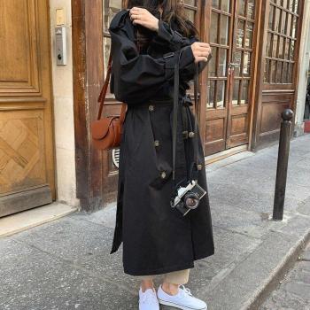 Gabardina Doble Botón Mujer Negro Caqui