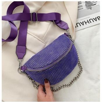 Bolso de cintura con cadena de piedra artificial para mujer