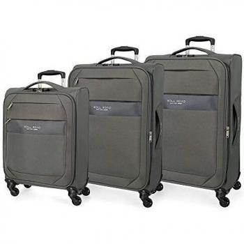 Roll Road Royce Juego de maletas Gris 55/66/76 cms Blanda Poliéster Cierre combinación 196L 4 Ruedas