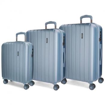 Movom Wood Juego de maletas Azul 55/65/75 cms Rígida ABS Cierre TSA 220L 4 Ruedas Dobles Equipaje de Mano