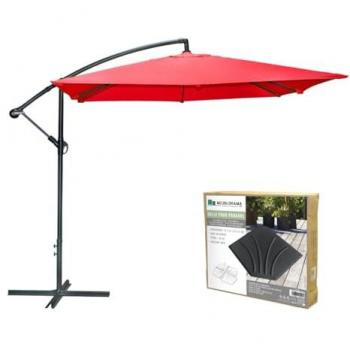 Sombrilla Lateral Roja con Losa de Hormigón