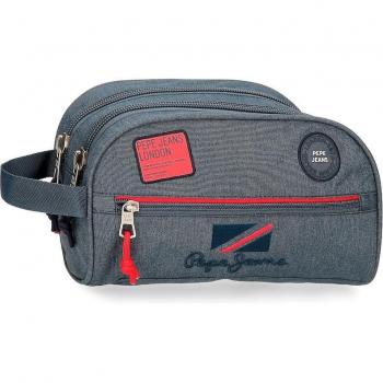 Pepe Jeans. Neceser Kay doble compartimento adaptable gris