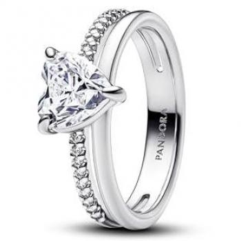 Anillo Corazón Doble Banda Pandora con Circonitas Cúbicas