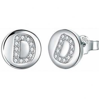 Pendientes Letra Inicial D Plata de Ley 925 Mujer Niña Hipoalergénicos