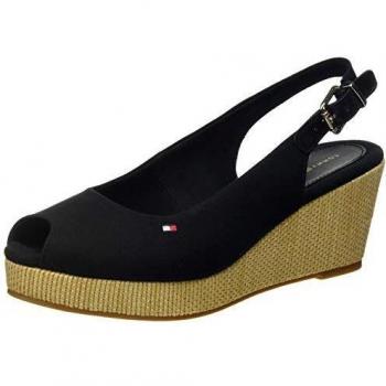 Tommy Hilfiger Iconic Elba Sling Back Wedge, Sandalias con Punta Abierta Mujer, Negro (Black Bds), 38 EU