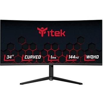 Itek Monitor Gaming GGC, Curvo (1500R), 34, 3440x1440 (Ultra WQHD), 21:9, HDR400, VA, 144Hz, 1ms, FreeSync, G-Sync, HDMI, Display Port, Audio, Led rossi, Altezza regolabile