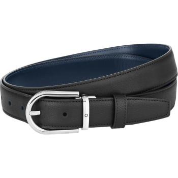 Cinturón Montblanc Reversible de Piel Negra para Hombre con Hebilla en Forma de Herradura
