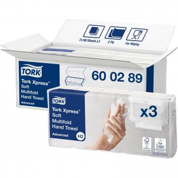 Tork 600289 Toallas de mano Tork Xpress / Toallitas Advanced multifold suaves y absorventes compatibles con el sistema de Tork H2, blanco brillante