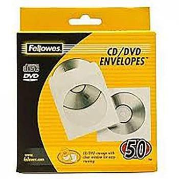 Fellowes 90690 Confezione Buste per CD in Carta, Confezione da 50 Pezzi, Bianco