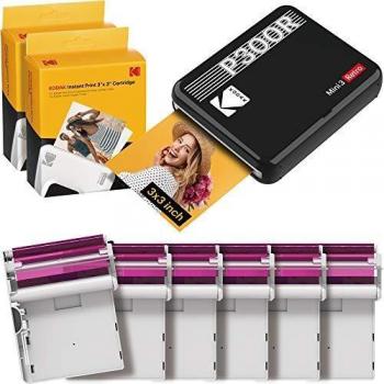 Kodak Mini 3 Stampante portatile per Smartphone + 6 Cartucce, Foto istantanee formato quadrato 76x76 mm, Bluetooth e Wireless