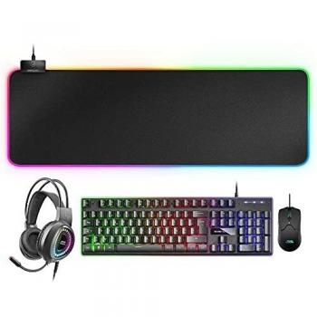Mars Gaming Pack 4 in 1 Gamer (Tastiera/Mouse/Cuffie/Tappeto) MCPex RGB (Nero) (FR, Cablato), Tastiera, Nero