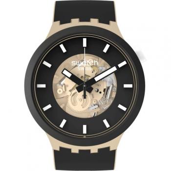 Reloj Swatch Time for Taupe con correa negra de silicona