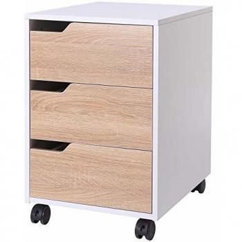 HOMCOM Armario Archivador Móvil para Oficina Cajonera Madera 3 Cajones con Ruedas 40x50x57.5cm MDF