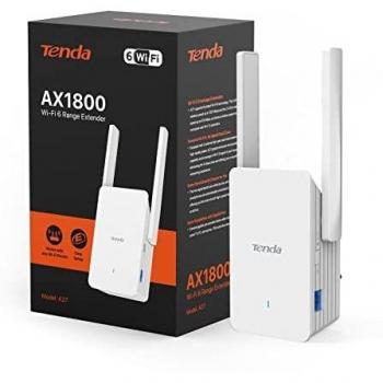 Tenda A27 Wireless Range Extender, Amplificatore WiFi AX1800, Ripetitore di segnale wireless dual-band AX1800 wi-fi 6 con due antenne esterne bianche