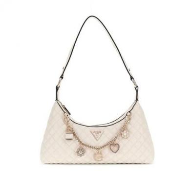 Bolso de hombro Guess EVERLEE TOP ZIP en oro y blanco