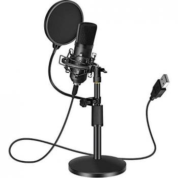 Microfono Professionale USB da Studio di Registrazione con Treppeiede per PC PS4 e PS5 Laptop a Condensatore con Filtro Antipop Supporto Regolabile, Ragno Antishock