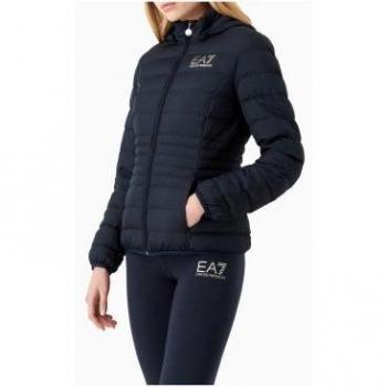 EA7 Chaqueta de plumas plegable para mujer con capucha marino