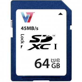 V7 VASDX64GUHS1R-2E 64GB SDXC Memory Card Class 10 (ECC, ISP, UHS-I, 45MB/s Read, 18MB/s Write)