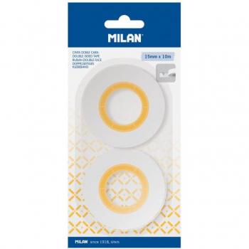 Cinta adhesiva transparente doble cara Milan 15mm x 10m blíster 2u