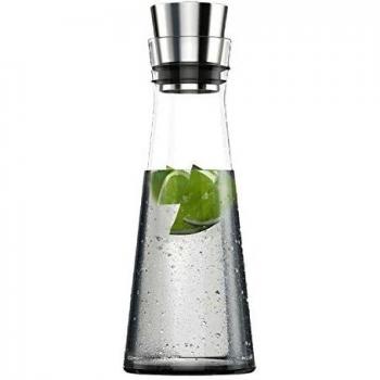 Emsa Flow Slim Jarra 1 l, Tapa con Cierre hermético Que no Permite la Entrada de Insectos, Hojas, Disco refrigerador en la Base, Cristal y Acero Inoxidable, 10.5x10.5x37.5 cm