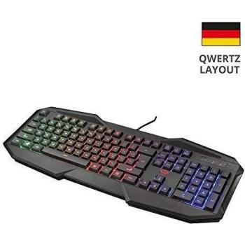 Trust Gxt Gaming, Tastiera Qwertz, Versione Tedesca, Nero, Con Regenbogenwellen-Beleuchtung