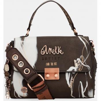 Bolso de solapa marrón con tres compartimentos Shodo